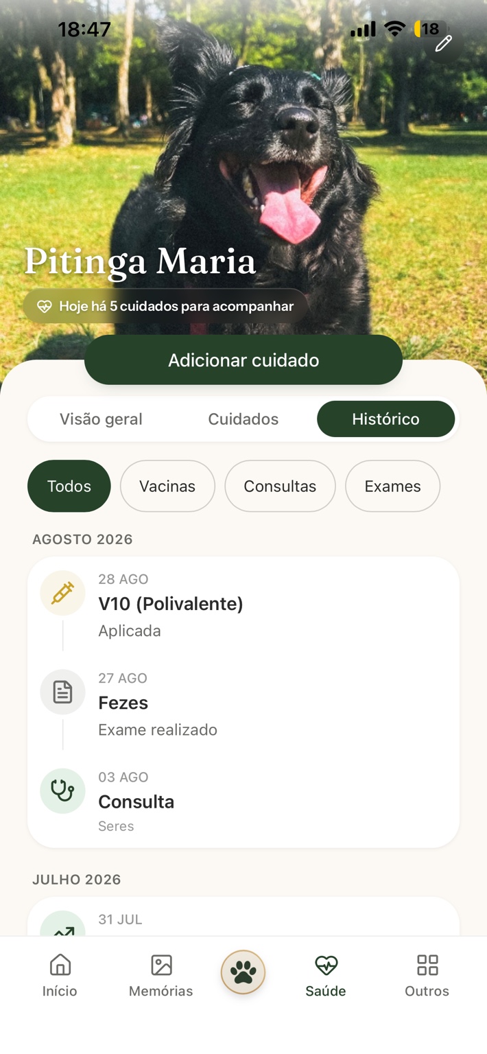 Tela de Saúde do NORIV com histórico de vacinas e consultas